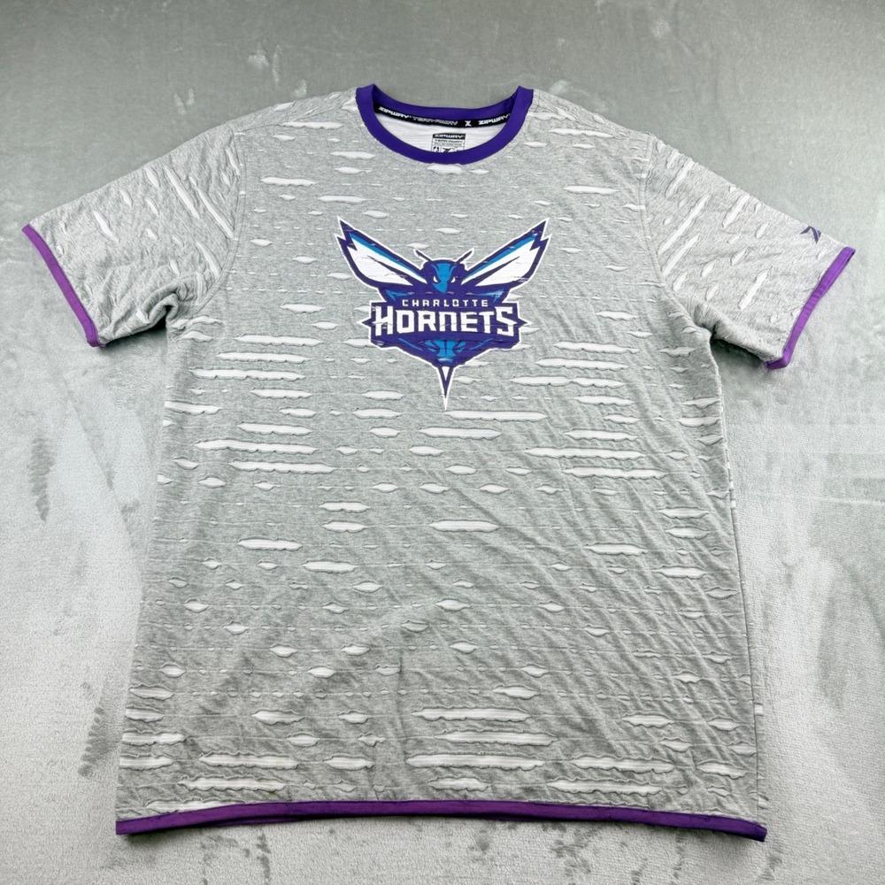 Zipway‎ Charlotte Hornets Men's XL Tear-Away Gray Purple NBA T-Shirt